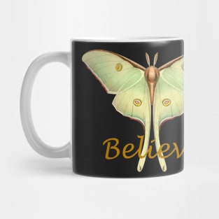 Luminous Vintage Pale Green Luna Moth with Believe Text Mug